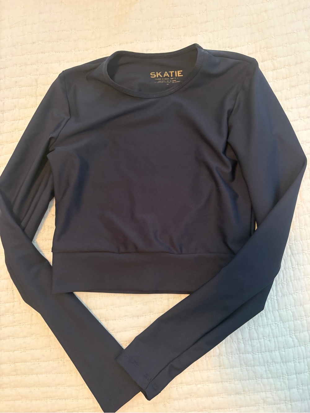 Skatie Navy Long Sleeve Cropped Crew Top
